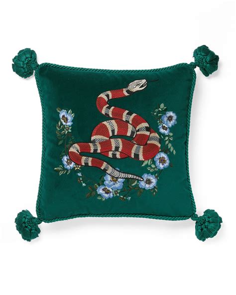 velvet cushion with snake embroidery 1 250 through gucci décor|Designer Luxury Cushions .